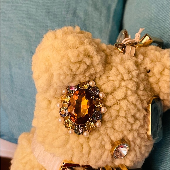 TORY BURCH bear bag charm key ring fob faux shearling mismatched jeweled eyes - Picture 10 of 15